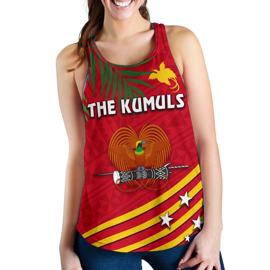 Papua New Guinea Rugby Women Racerback Tank Coconut Leaves - The Kumuls Red - Polynesian Pride