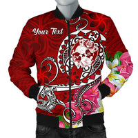 Tonga Custom Personalised Men's Bomber Jacket - Turtle Plumeria (Red) - Polynesian Pride