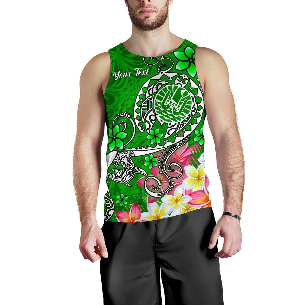 Tahiti Custom Personalised Men's Tank Top - Turtle Plumeria (Green) - Polynesian Pride