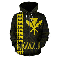Polynesian Kakau Kanaka Map of Hawaii Zip Hoodie Yellow - Polynesian Pride