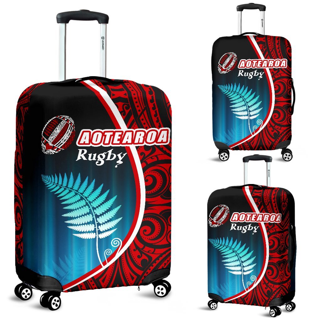 Aotearoa Rugby Black Maori Luggage Covers Kiwi and Silver Fern New Zealand Black - Polynesian Pride