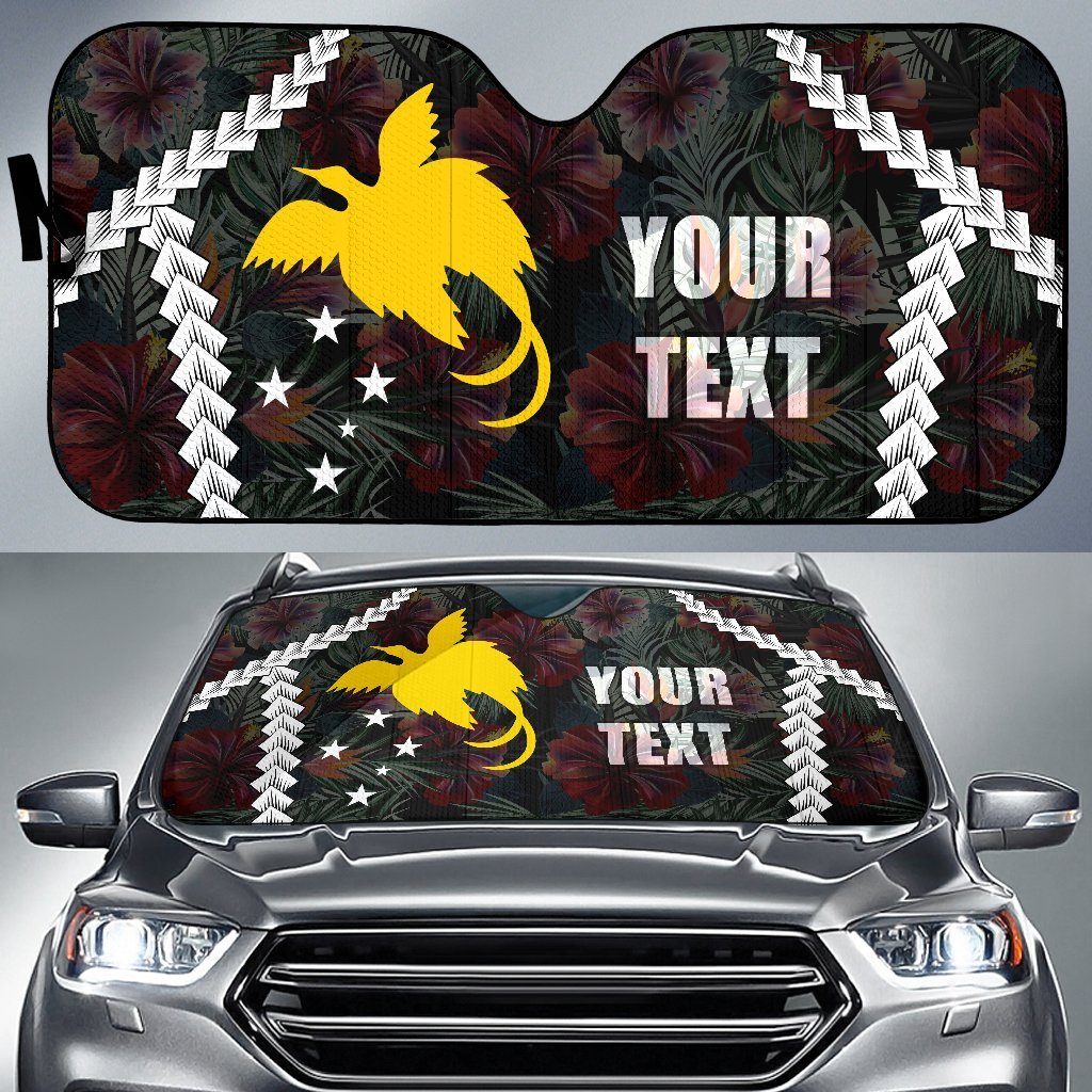 Papua New Guinea Custom Personalised Auto Sun Shades - Chain Polynesian Auto Sun Shade Universal Fit BLACK - Polynesian Pride