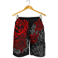 Guam Polynesian Shorts (Men) - Red Turtle Flowing - Polynesian Pride