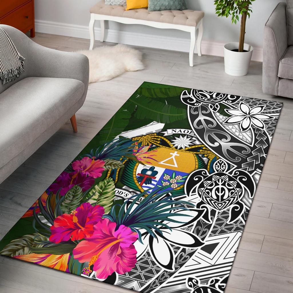 Nauru Area Rug White - Turtle Plumeria Banana Leaf Crest - Polynesian Pride