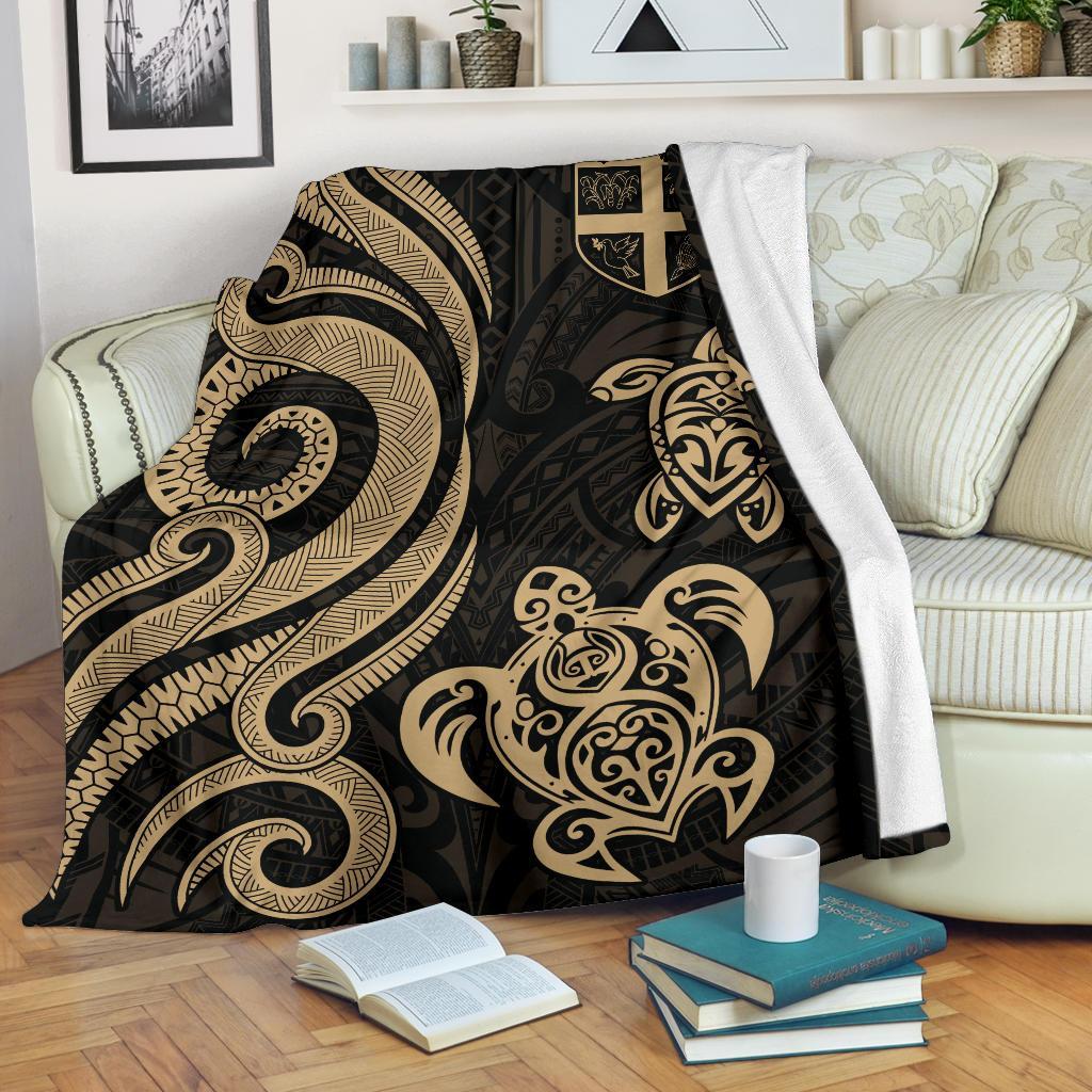 Fiji Polynesian Premium Blanket - Gold Tentacle Turtle White - Polynesian Pride