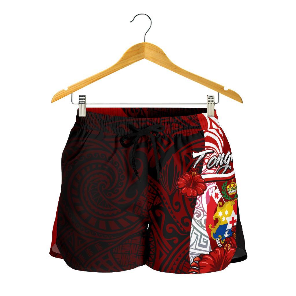 Tonga Polynesian Women's Shorts - Coat Of Arm With Hibiscus - Polynesian Pride