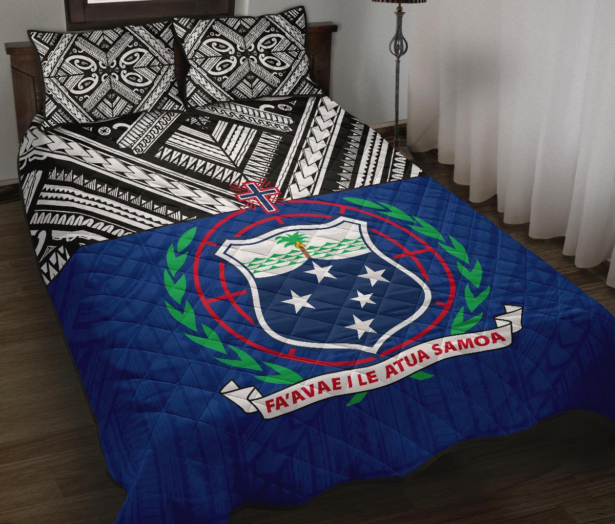 Samoa Polynesian Quilt Bed Set - Samoa Coat Of Arms Blue Version - Polynesian Pride