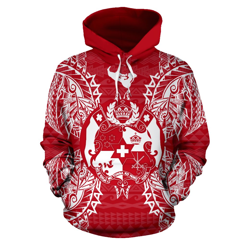 Tonga Polynesian ll Over Hoodie Map Red White - Polynesian Pride