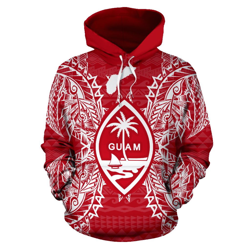 Guam Polynesian ll Over Hoodie Map Red White - Polynesian Pride