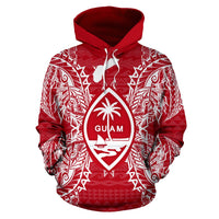 Guam Polynesian ll Over Hoodie Map Red White - Polynesian Pride