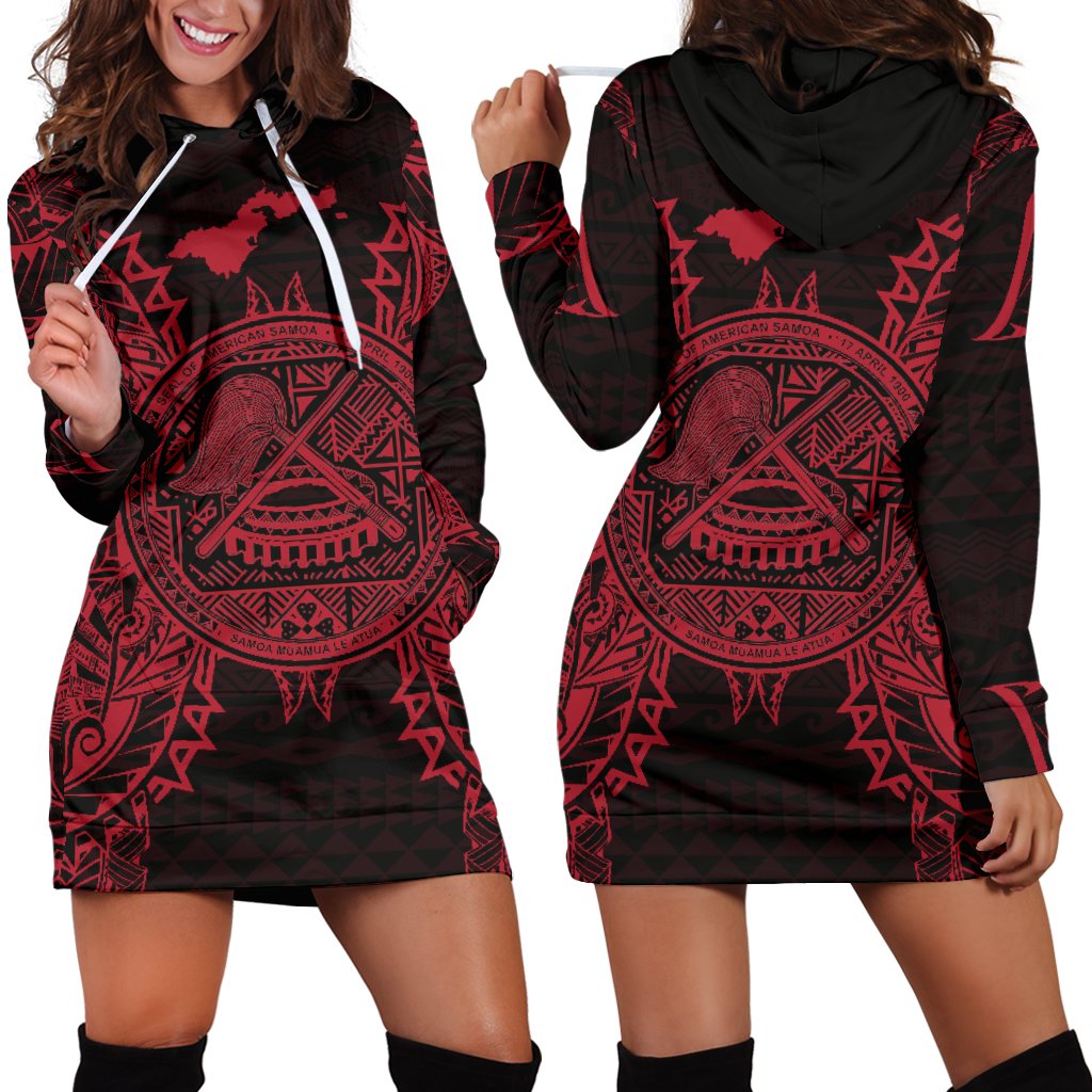 American Samoa Polynesian Hoodie Dress - Map Red Red - Polynesian Pride