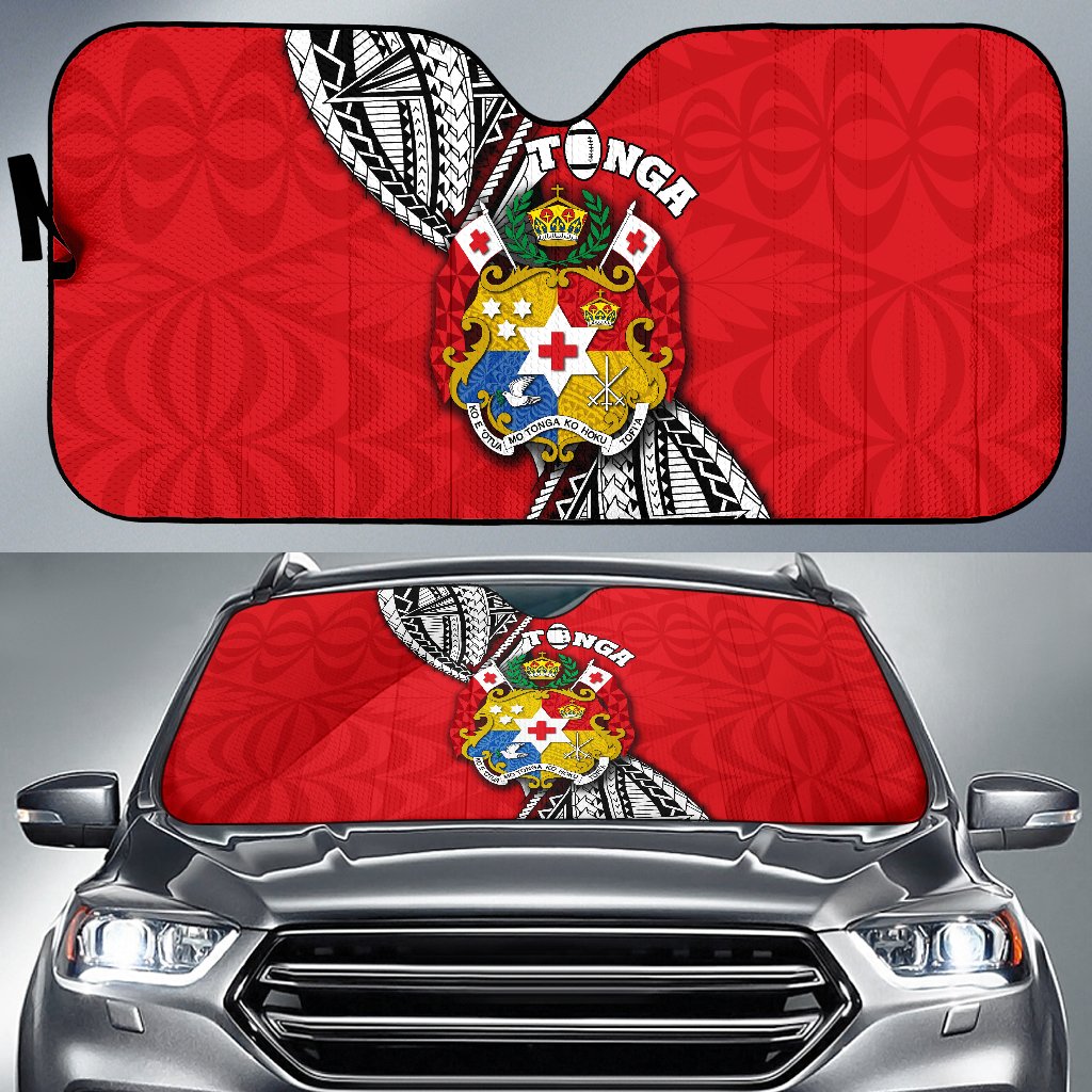 Tonga Rugby Auto Sun Shades Polynesian Style Pinwheel Auto Sun Shade Universal Fit Red - Polynesian Pride