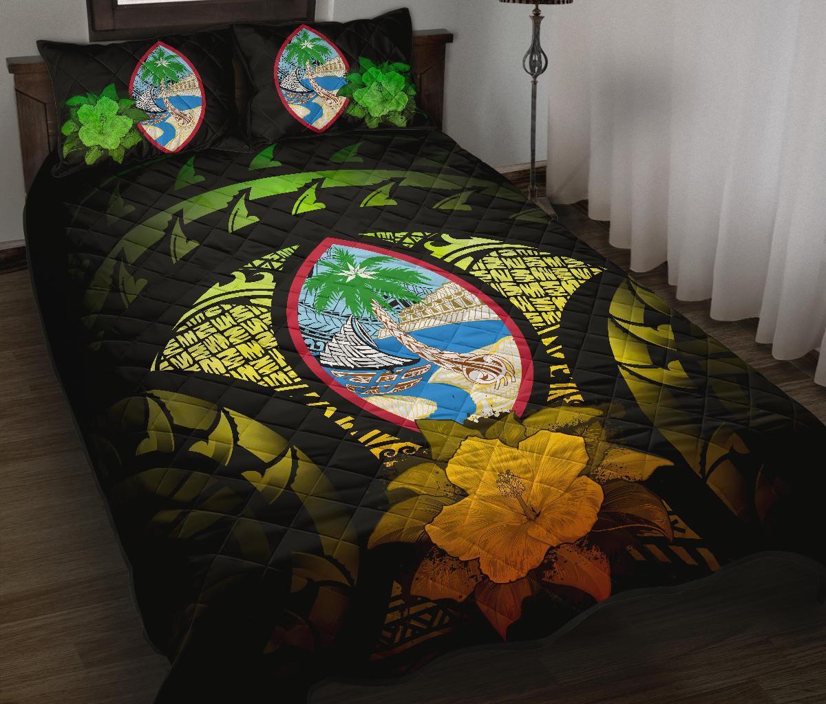 Guam Polynesian Quilt Bed Set Hibiscus Reggae Black - Polynesian Pride