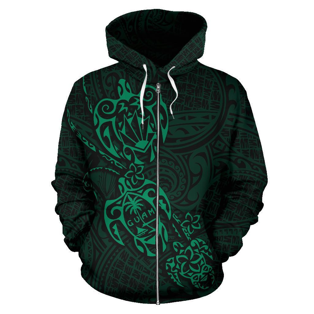 Zip up Hoodie Guam Family Turtles Map Polynesian Green - Polynesian Pride