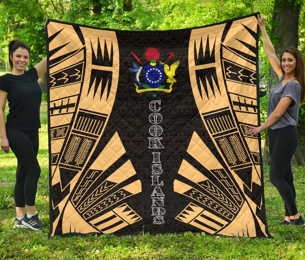 Cook Islands Premium Quilt - Cook Islands Polynesian Gold Tattoo Gold - Polynesian Pride