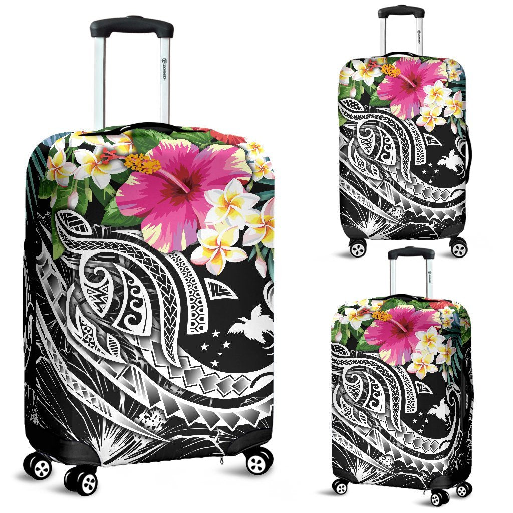 Papua New Guinea Polynesian Luggage Covers - Summer Plumeria (Black) - Polynesian Pride