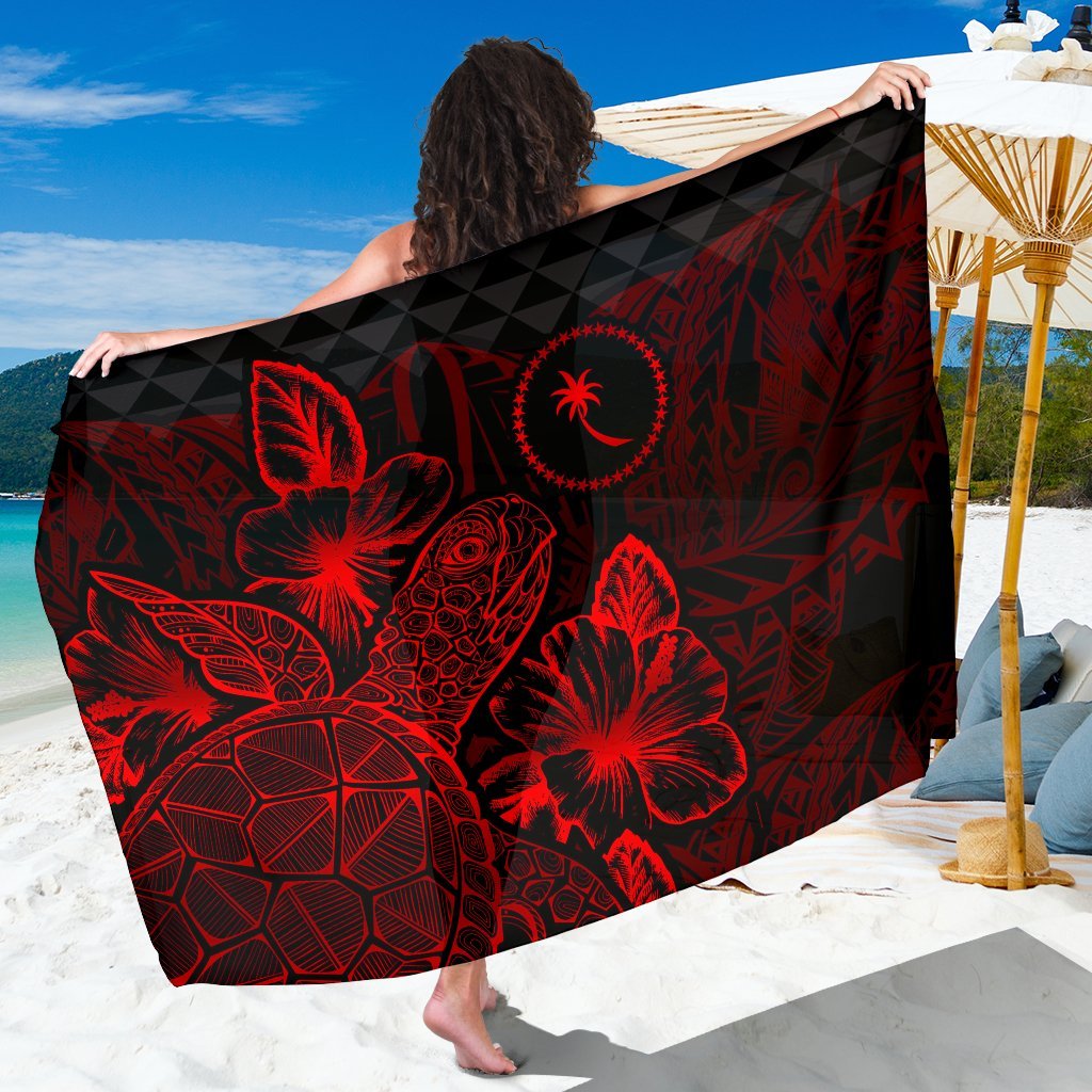 Chuuk Sarong - Turtle Hibiscus Pattern Red Women One Size Red - Polynesian Pride