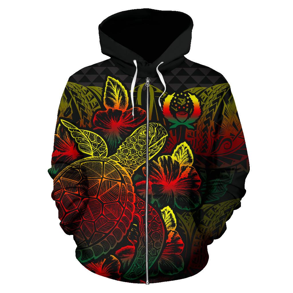 Pohnpei Polynesian Zip up Hoodie Turtle Hibiscus Reggae - Polynesian Pride