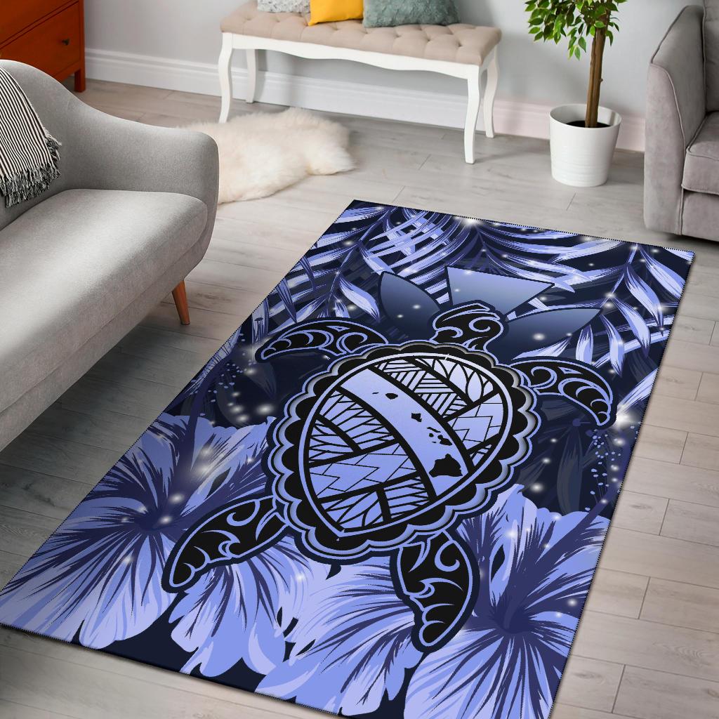 Hawaii Turtle Hibiscus Blue Rug - Hac Style - AH Blue - Polynesian Pride