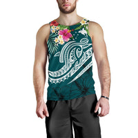 Papua New Guinea Polynesian Men's Tank Top - Summer Plumeria (Turquoise) - Polynesian Pride