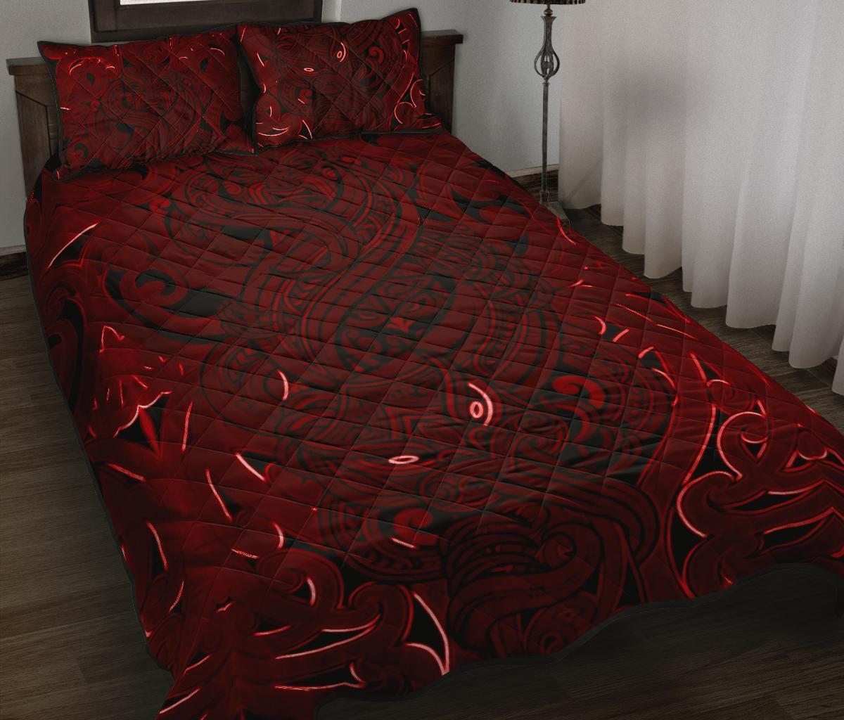 New Zealand Quilt Bed Set, Maori Gods Quilt And Pillow Cover Tumatauenga (God Of War) - Red Red - Polynesian Pride