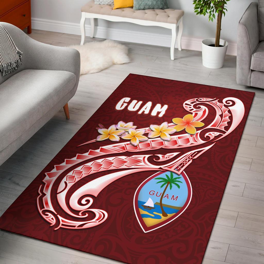 Guam Area Rug - Guam Seal Polynesian Patterns Plumeria (Red) Red - Polynesian Pride
