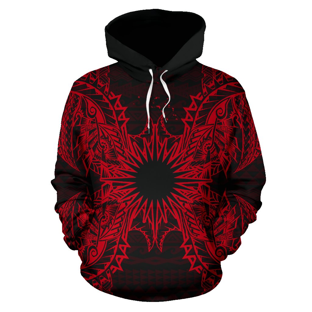 Marshall Islands Polynesian ll Over Hoodie Map Red - Polynesian Pride