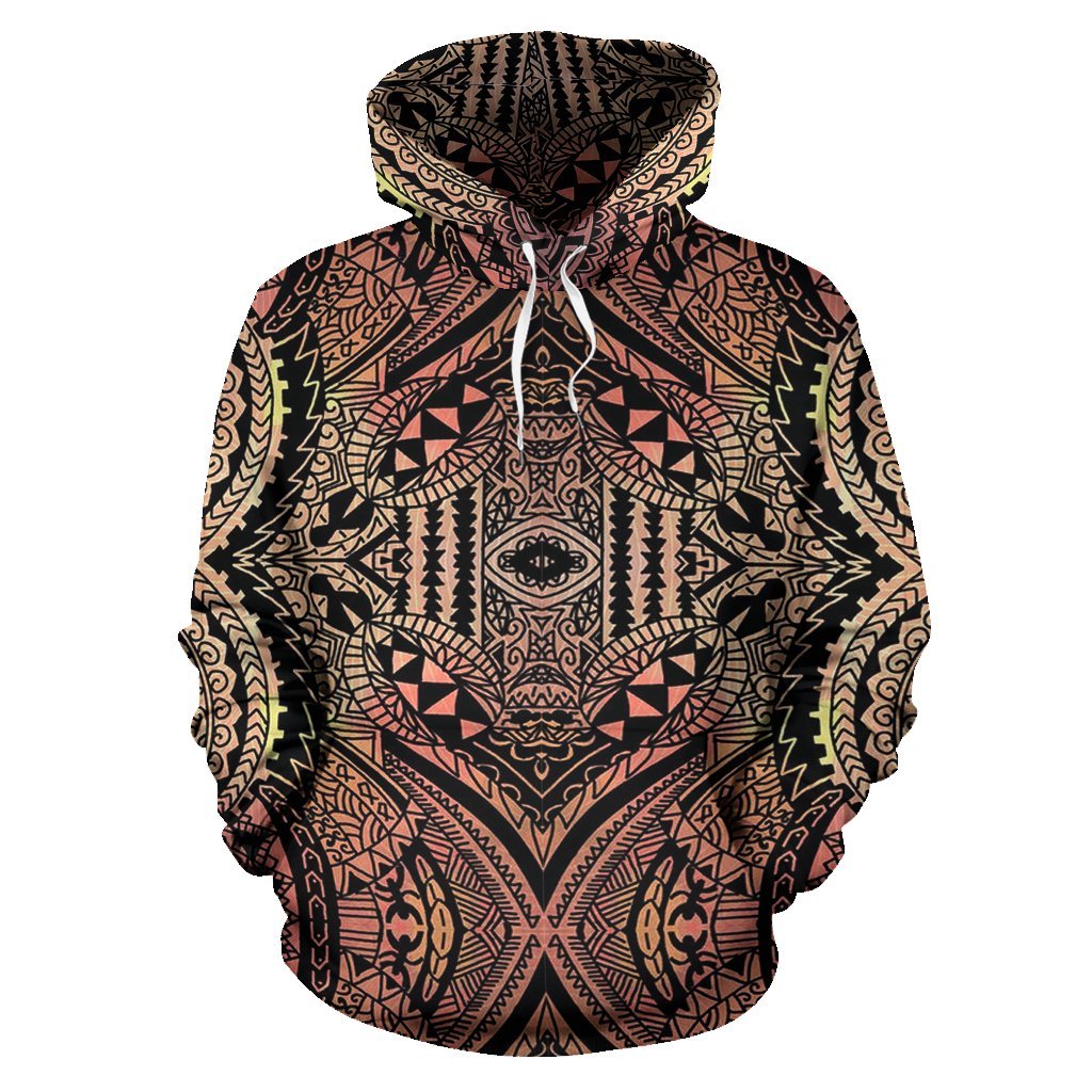 Hawaii Hoodie Polynesian Symmetry Brown Pullover Unisex Art - Polynesian Pride