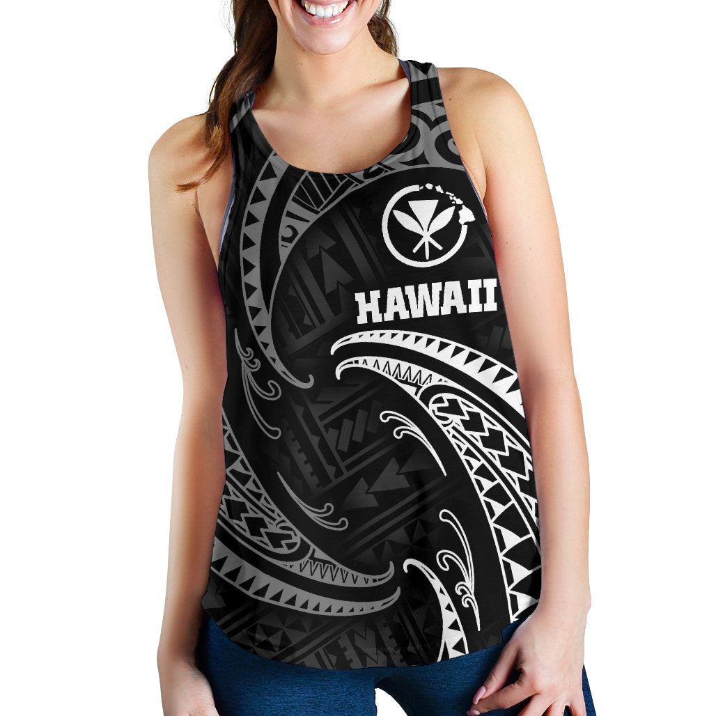 Polynesian Hawaii Women's Racerback Tank - White Tribal Wave - Polynesian Pride