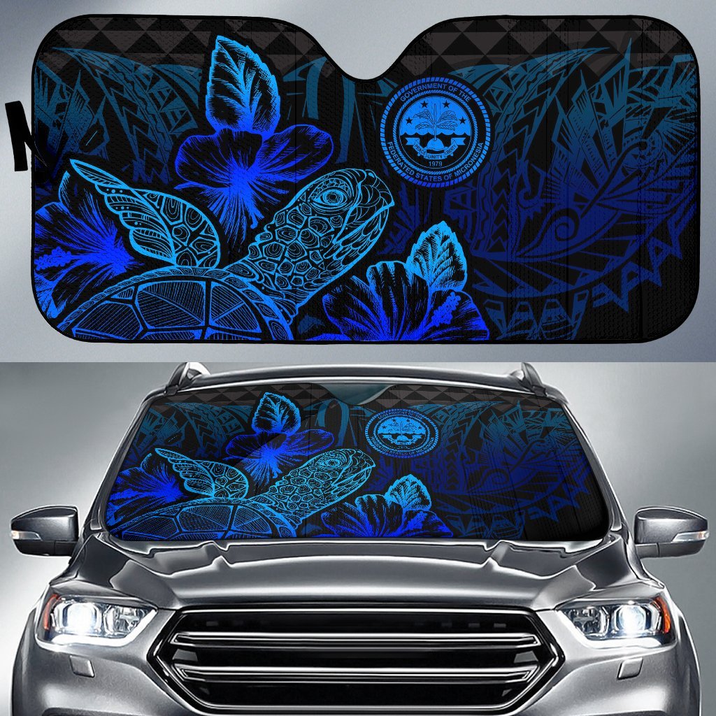Federated States Of Micronesia Auto Sun Shades Turtle Hibiscus Blue Auto Sun Shade Universal Fit Blue - Polynesian Pride