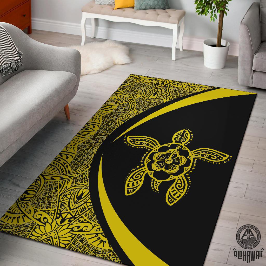 Hawaii Turtle Polynesian Area Rug Circle Style Yellow Yellow - Polynesian Pride