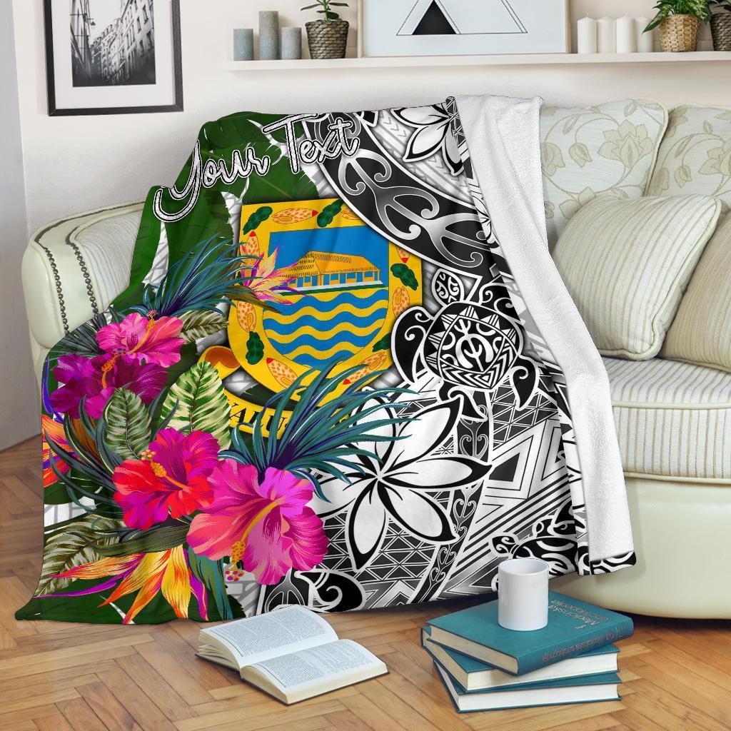 Tuvalu Custom Personalised Premium Blanket White - Turtle Plumeria Banana Leaf - Polynesian Pride