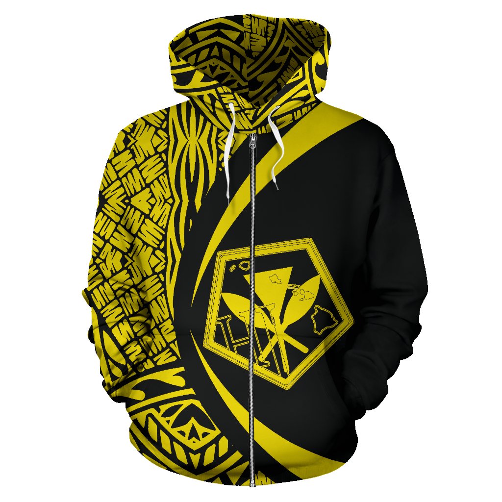 Kanaka Polynesian Zip up Hoodie Tribal Circle Style Yellow Color - Polynesian Pride