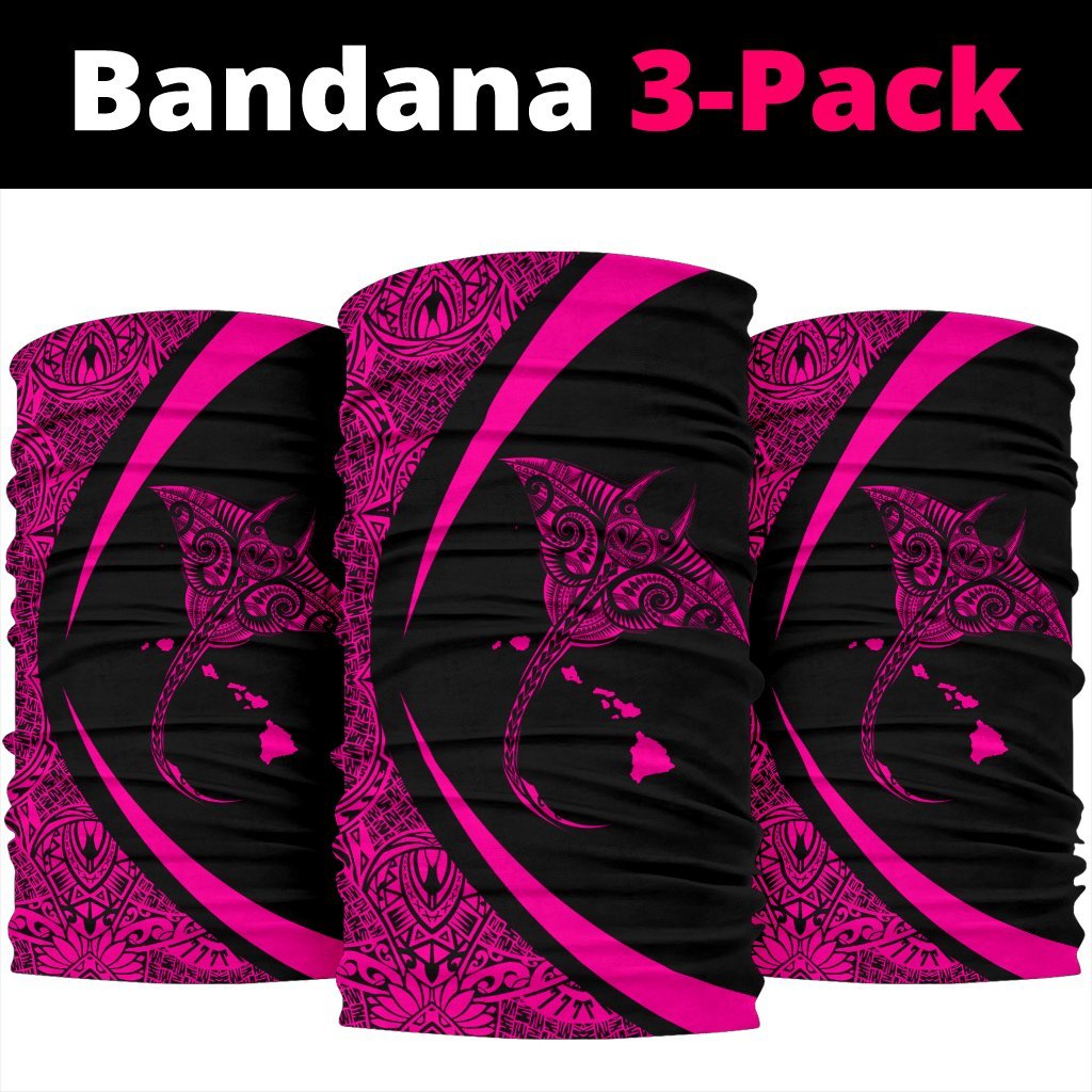 Hawaiian Bandana Manta Ray Map Polynesian Bandana 3-Pack - Circle Style Pink - Polynesian Pride