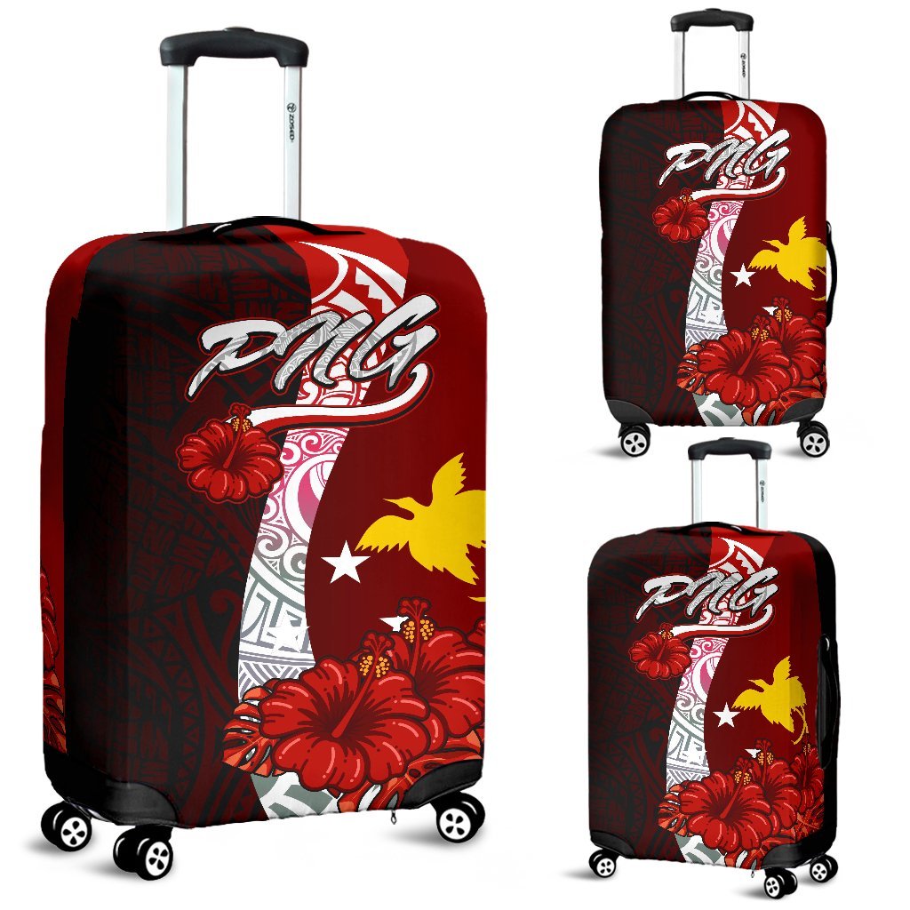 Papua New Guinea Polynesian Luggage Covers - Coat Of Arm With Hibiscus Red - Polynesian Pride