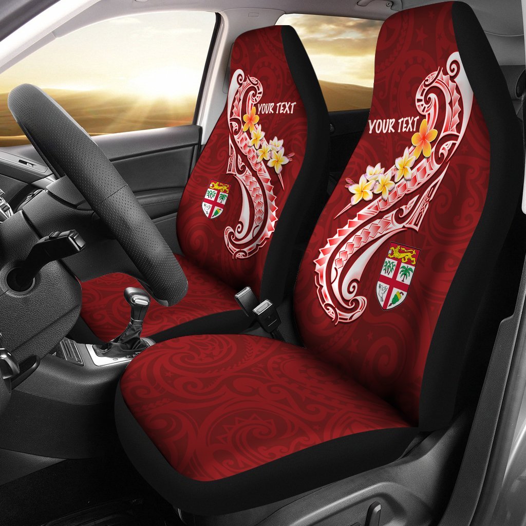 Fiji Custom Personalised Car Seat Covers - Fiji Seal Polynesian Patterns Plumeria (Red) Universal Fit Red - Polynesian Pride