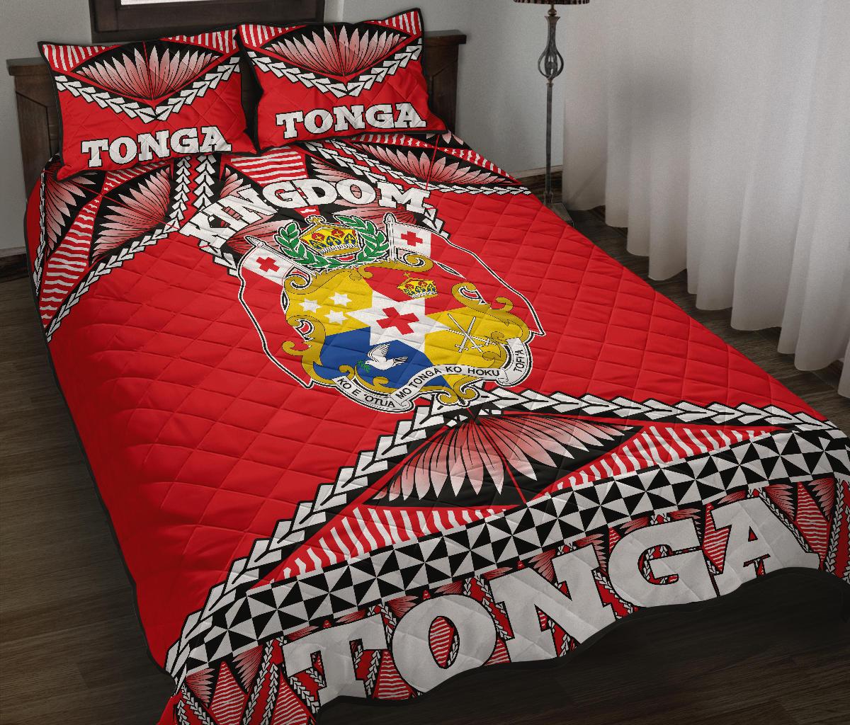 Tonga Polynesian Quilt Bed Set - Tonga Kingdom Coat Of Arms Red Version - Polynesian Pride