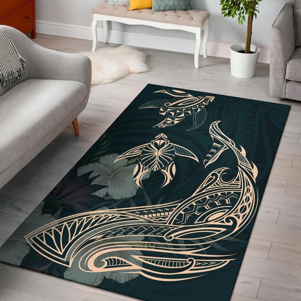 Hawaii Tropical Hibiscus Aumakua Rug - Lucas Style - Green Rug Green - Polynesian Pride
