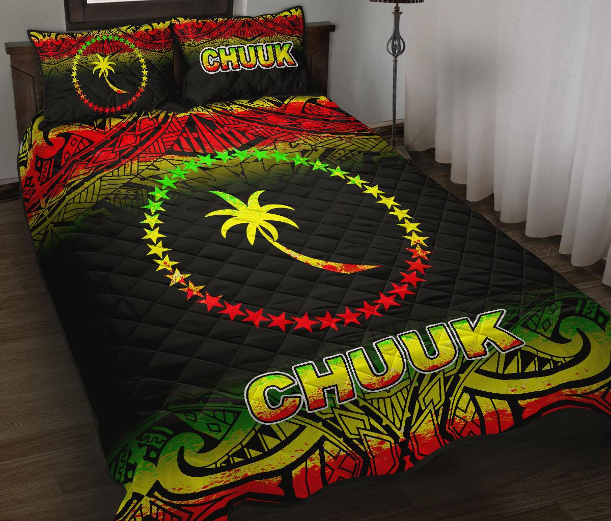 Chuuk Quilt Bed Set - Chuuk Flag Fog Style Reggae Version - Polynesian Pride