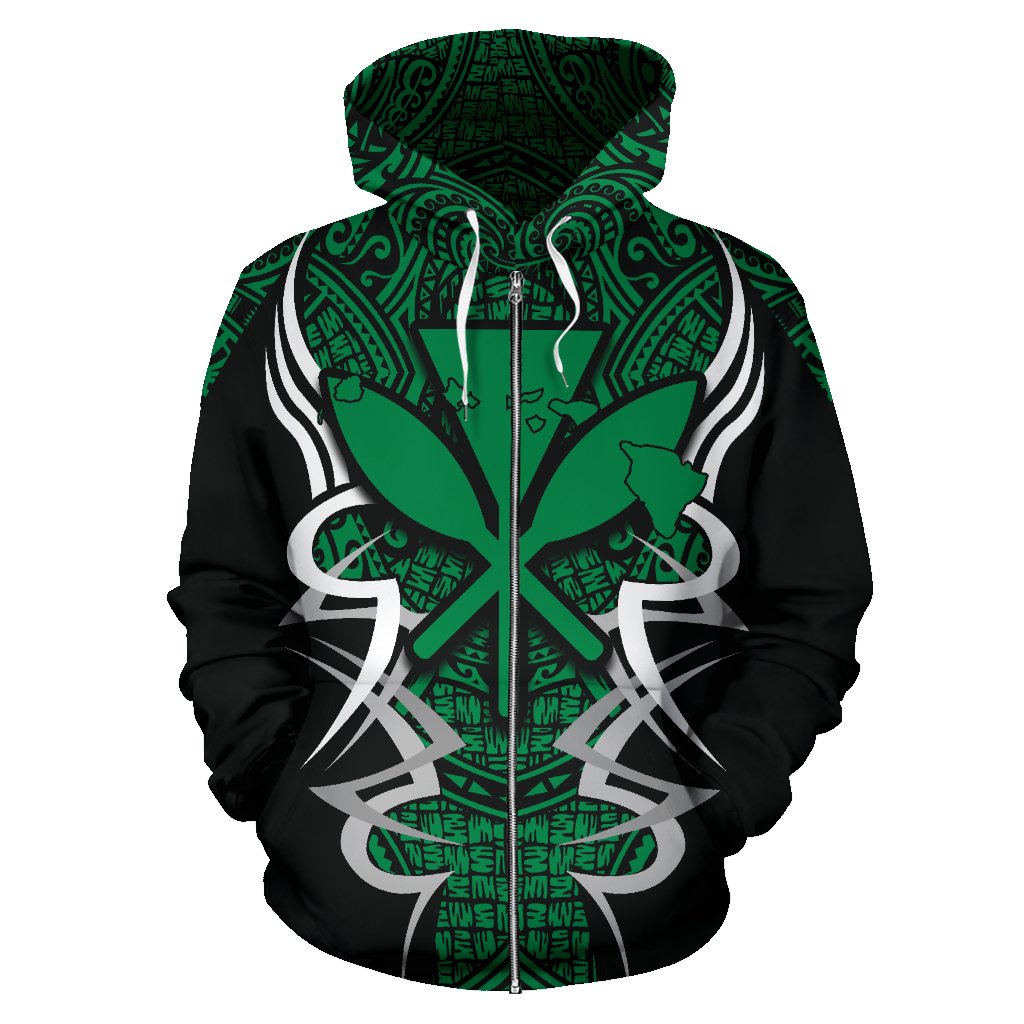 Kanaka Map Zip up Hoodie Green Armor Style - Polynesian Pride