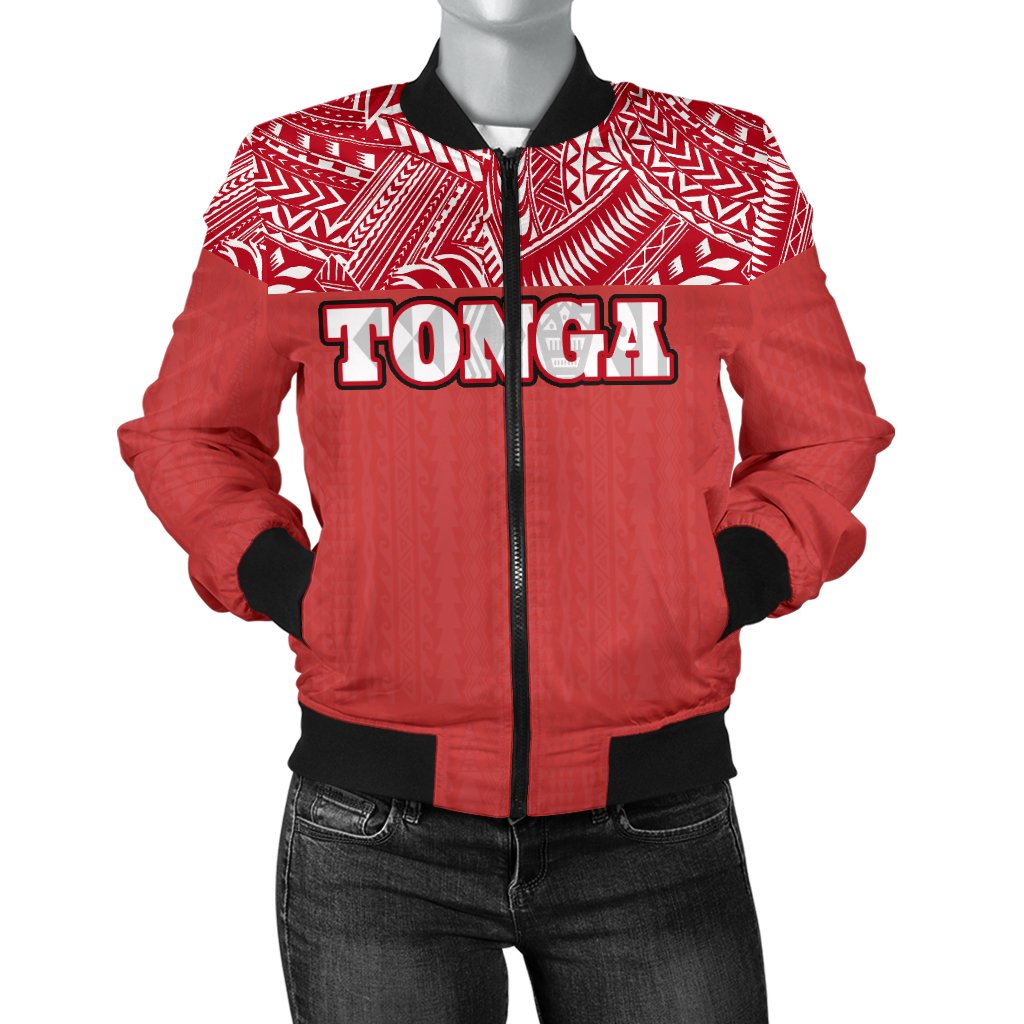 Tonga Women's Bomber Jacket - Polynesian Design Black - Polynesian Pride