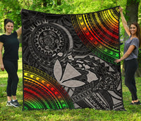 Hawaii Polynesian Premium Quilt - Kanaka Maoli Hawaiian Map Black - Polynesian Pride