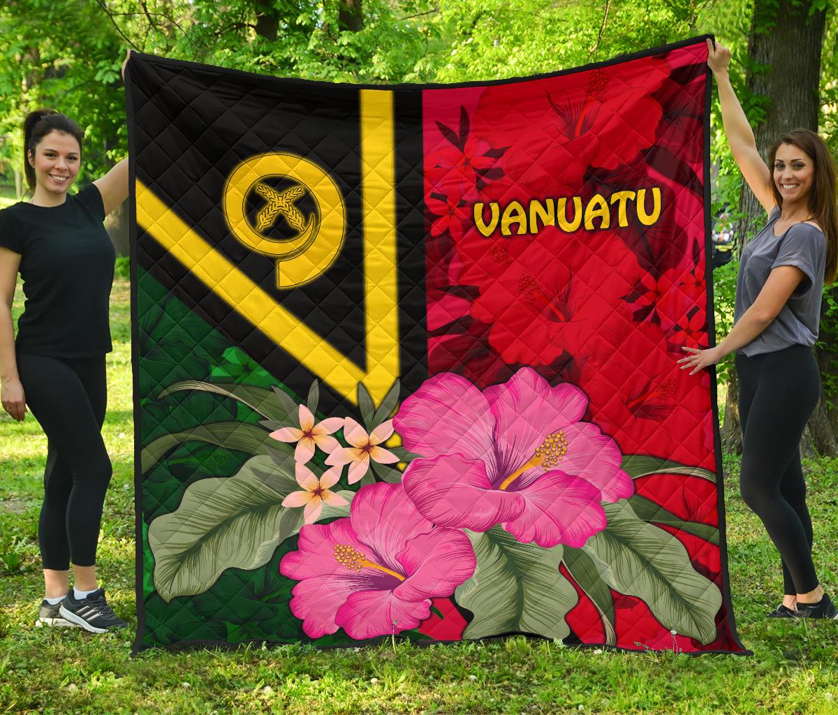 Vanuatu Premium Quilt - Vanuatu Flag with Hibiscus - Polynesian Pride