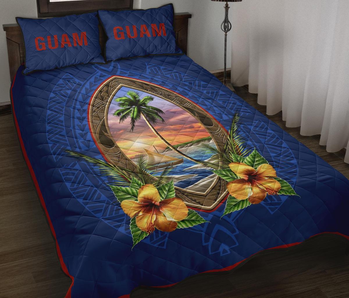 Guam Quilt Bed Set - Guam Coat Of Arms Hibiscus - Polynesian Pride