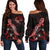 Tonga Polynesian Women's Off Shoulder Sweater - Turtle With Blooming Hibiscus Red Red - Polynesian Pride
