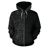 Polynesian Zip Hoodie Polynesian Tattoo Half Grey - Polynesian Pride