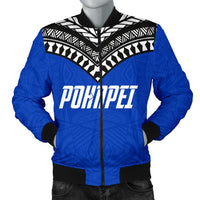 Pohnpei Flag Men's Bomber Jacket Micronesian Pattern Blue - Polynesian Pride