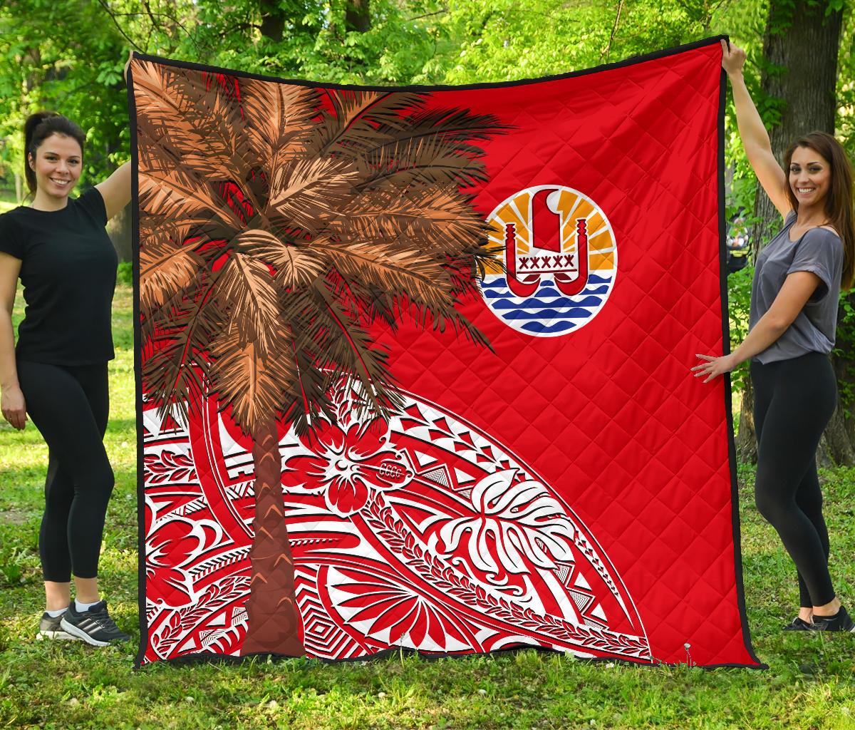 French Polynesia Premium Quilt - Palm Tree Polynesian Pattern Red - Polynesian Pride