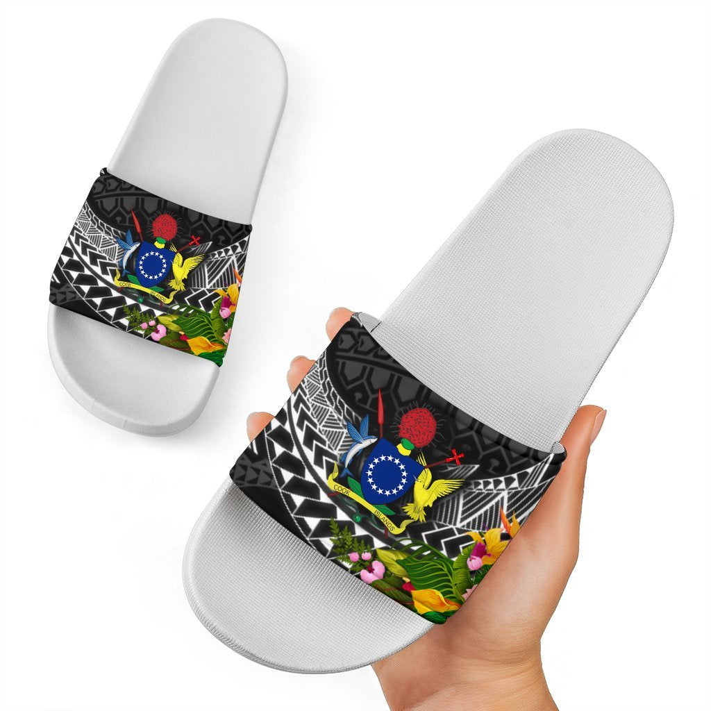 Cook Islands Slide Sandals - Seal Spiral Polynesian Patterns White - Polynesian Pride