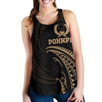 Pohnpei Micronesia Women's Racerback Tank - Gold Tribal Wave - Polynesian Pride